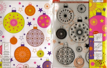 14 Clearstamps - Weihnachtskugeln rund