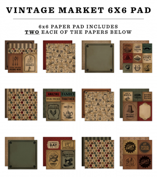 Carta Bella Paper Pack - Vintage Market - 6" x 6"