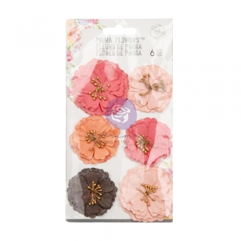 Prima Marketing Mulberry Paper Flowers - Strawberry Kisses/Strawberry Milkshake 6 Stk.