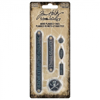 Tim Holtz - Word Plaques + Tags - Halloween 6 Stk.