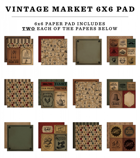 Carta Bella Paper Pack - Vintage Market - 6" x 6"