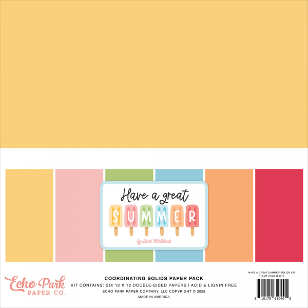 Echo Park - Coordinating Solid Paper Pack - 12" x 12" - Have a great Summer
