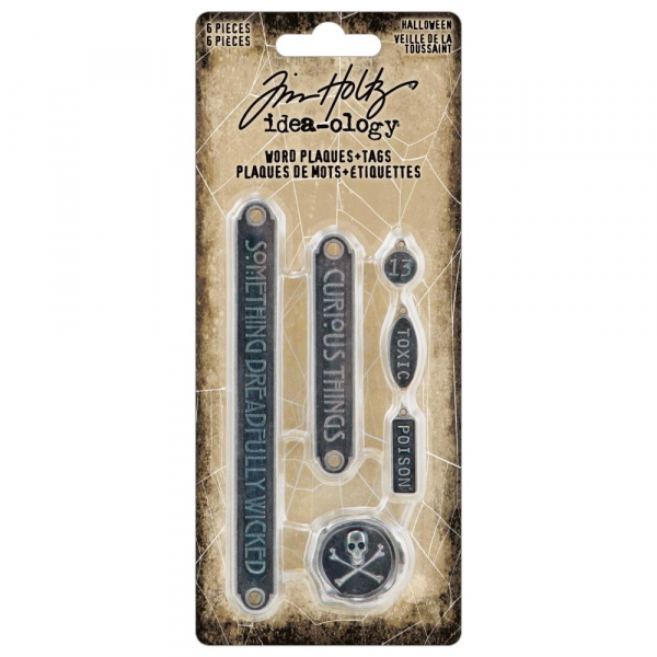 Tim Holtz - Word Plaques + Tags - Halloween 6 Stk.