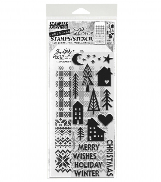 Tim Holtz Layering Stamps/Stencil - Festive Print